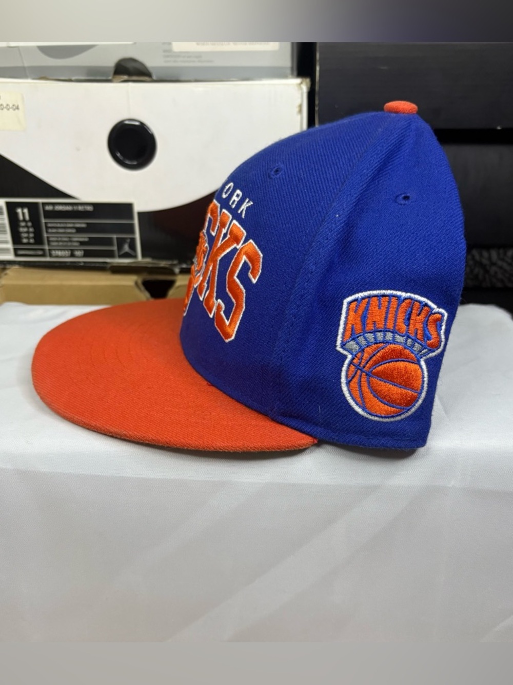 Mitchell Ness New York KNICKS Basic Basketball NBA Snapback Hat Blue Orange - Picture 3 of 11